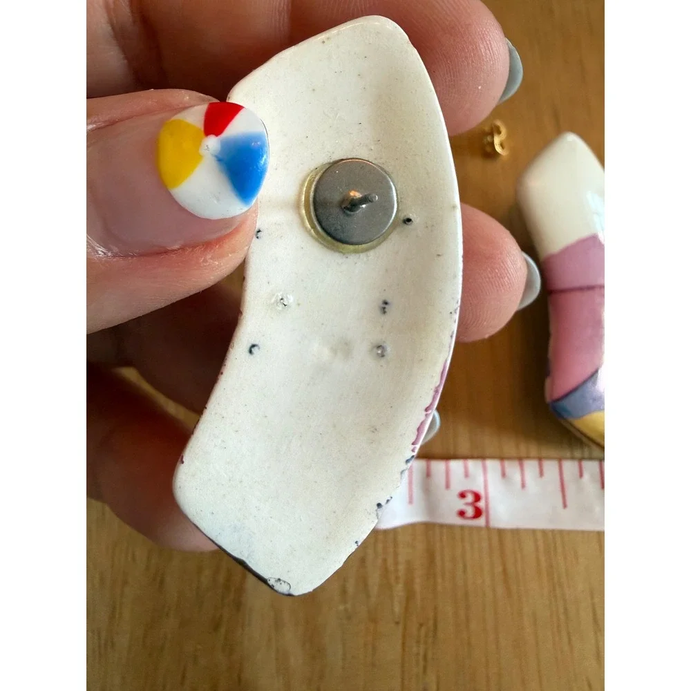 Handmade Ceramic Abstract Post Earrings Pink Purple Gold Glazed Statement